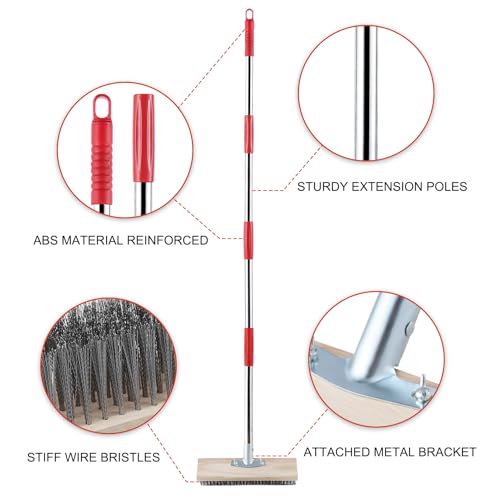 Mitclear Wire Broom with 57'' Long Handle Remove Moss on Patio Concrete