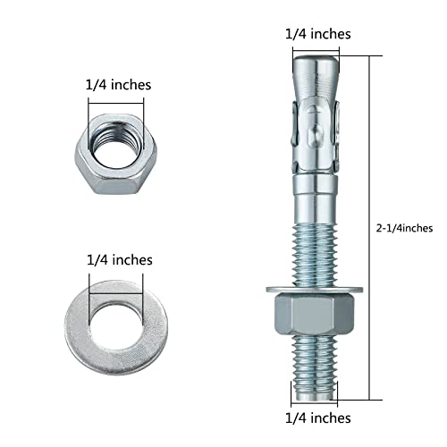 Wensilon 1/4x2-1/4 10Pcs Inch Standard Fasteners for Heavy-Duty Zinc Wedge Anchors for Cement and Concrete - size: 1/4x2-1/4"