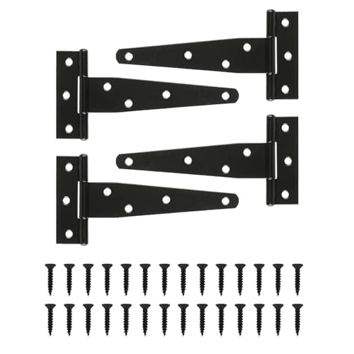 T Strap Hinges Heavy Duty, Shed Door Gate Hinges(Black) (4, 4 Pcs *5 inch) - size: 4 Pcs *5 inch