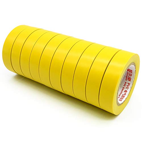 Maveek 10 Rolls PVC Electrical Tapes, Self-Adhesive Waterproof Insulation Yellow Tapes, Rated up to 600 Volts and 176 °F, 15mmx15m(0.6" x 49.2ft) - color: yellow