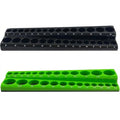 2PCS Magnetic Socket Organizer Set - 3/8 Inch Drive Metric SAE Socket Holder Tool Trays Magnetic Sockets Storage Rail Holds 56 Standard and Deep Sockets for Tool Box Carts Drawer (3/8"-Black&Green) - size: 3/8"-Black&Green