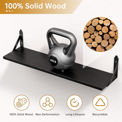 ROMGUAR CRAFT Wood Wall Floating Shelves Set of 4, 23.6" x 6" - Black - color: Black, size: 23.6" x 6"