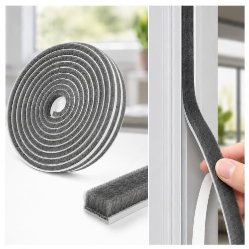 Brush Weather Stripping, 33 Ft, Gray, 0.35" W x 0.6" H - size: 33Feet x 0.6in Brush x 0.35in Backing