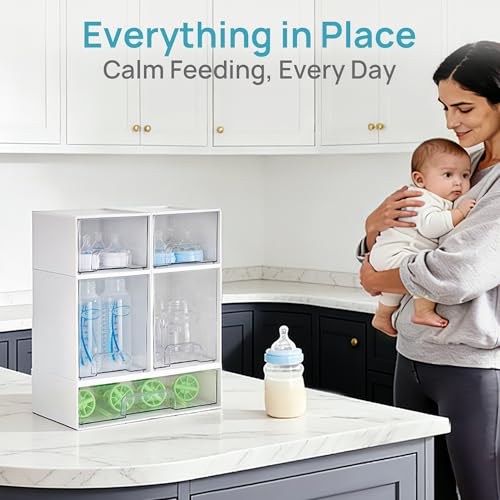Vtopmart Stackable Storage Drawers Set of 5, Baby Bottle Organizer, White - style: White-2 Small+2 High+1 Wide