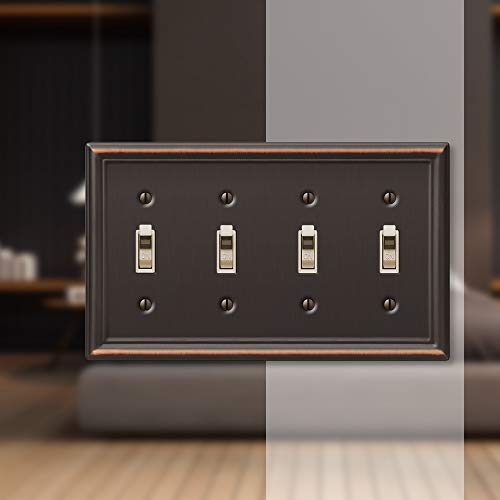 Amerelle 149T4DB Chelsea Wallplate, 4 Toggle, Steel, Aged Bronze, 1-Pack - color: Aged Bronze, size: 4 Toggle