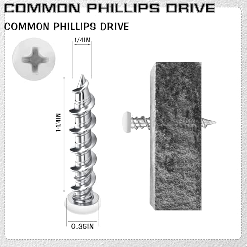 Blulu 100 Pcs Drywall Anchors 1/4 X 1-1/4 Inch White Self Drilling Screws - color: White, size: 1/4 x 1-1/4 Inch