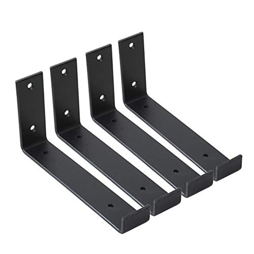 Shelf Brackets 8 Inch 4PCS Heavy Duty Frosted Black Wall Bracket with Lip for Floating Shelves Rustic Iron Metal Shelf Bracket for DIY Open Shelving Hardware Included