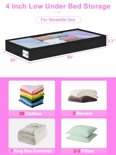 punemi 4" Tall Soft Low Profile Under Bed Storage Containers, 2 Pack, Black - color: Black, size: 2 Pack-4 inch Tall-Soft
