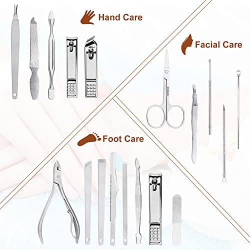 Yougai Manicure Set, Brown, 18Pcs Stainless Steel Nail Clippers - color: Brown