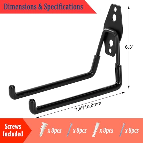 4 Pack Garage Hooks Heavy Duty, 7.4 inch Large Square Utility Hooks
