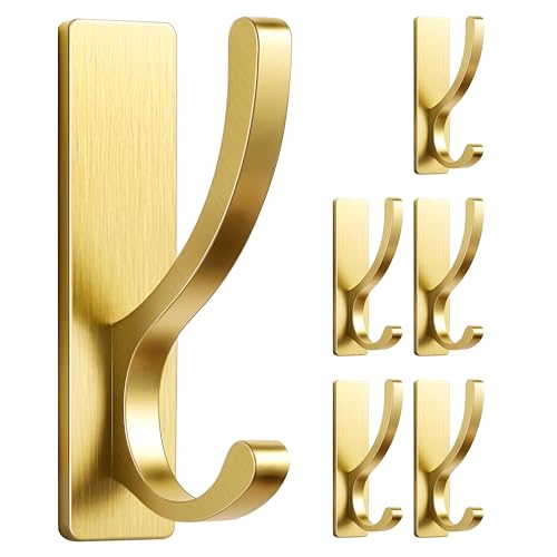 pickpiff Adhesive Wall Hooks for Coat/Towel, Hold 13LB, Gold 6 Pack - color: Gold, size: 6 Pack
