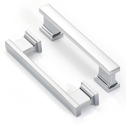 Chrome Plated Kitchen Square Cabinet Handles 3.75 Inch 10 Pack - color: Chrome Plated, size: 3.75"/96MM Hole Center