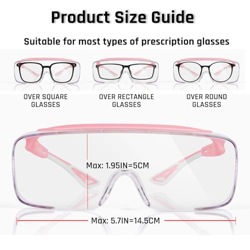 MORK&SUKY Safety Glasses Fit Over Prescription Eyeglasses, ANSI Z87 Certified,Anti-Fog Eye Protection for Men and Women. - color: Pink/White
