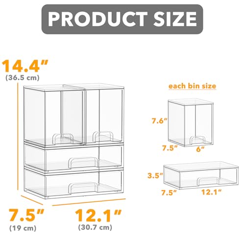 SpaceAid Bottle Storage Organizer Baby - Acrylic Bottles Station Organizer Container, Stackable Clear Drawers for Countertop, Vanity, Bathroom, Cabinet, Pantry Organization, 4 Pack, 2M2L, 14.4" H - size: 14.4"H, 4 Pack, 2M2L