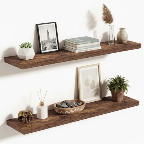 Vivelove 36" Floating Shelves 10 inch Deep, Set of 2, Rustic Brown - color: Rustic Brown, size: 35.4”wx10.2”dx1.5”h
