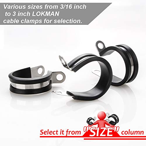 LOKMAN 12 Pack 1/4 Inch Stainless Steel Cable Clamp, Rubber Cushioned Insulated Clamp, Conduit Wire Holder Strap Clips for Tube, Pipe, Cord Installation (1/4 Inch) - size: 1/4 Inch