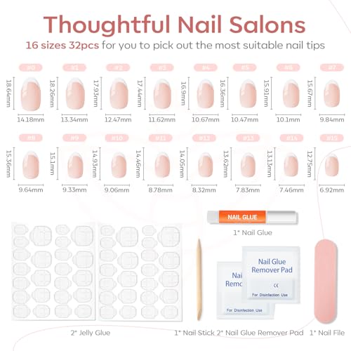 modelones French Tip Press On Nails, Short Oval Fake Nails Nails Press Ons