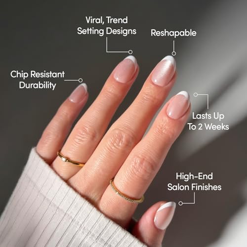 Glamnetic Press On Nails - Short Oval, Velvet Fake Nails 30 Pc Full Kit - color: 2N - Angelic Touch