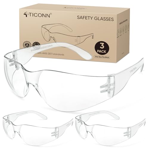 TICONN Clear Safety Glasses for Men & Women, ANSI Z87.1 Safety Goggles - style: 3 Pairs
