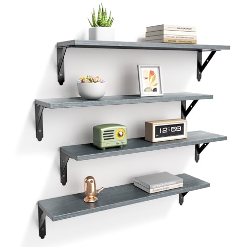 ROMGUAR CRAFT Wood Wall Floating Shelves Set of 4, 23.6" x 6" - Grey - color: Grey, size: 23.6" x 6"