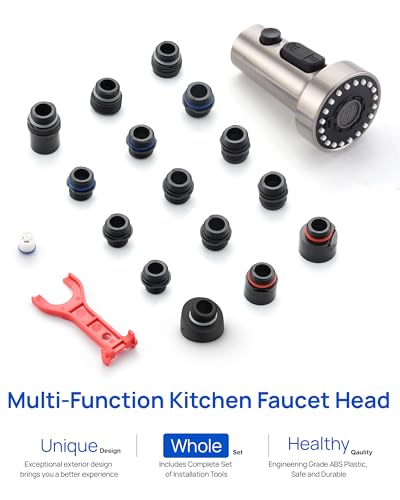 J-HVA Pull Down Kitchen Faucet Sprayer Head Replacement Part,Brushed Nickel | 3 Function with 15 Adapters Pull Out Sink Sprayer Replacement Nozzle, Kitchen Faucet Head Hose Spray Tap Spout - color: Brushed Nickel
