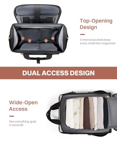 Rolling Puffer Backpack for Women, Travel Backpack with Wheels, 16 Inch Wheeled Laptop Backpck, Dual-Opening Design Overnight College Underseat Carry on Luggage, Roller Business Work Bag, Beige Brown - color: Beige Brown