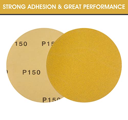 S SATC Premium Gold Sandpaper 6 Inch 100 PCS Sanding Discs 150 Grit Self Adhesive Stickyback Sandpaper Roll Aluminum Oxide PSA Sandpaper Discs for Wood, Metal, and Car Paint - style: 150 Grit