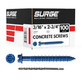 3/16" x 2-3/4" Hex Head Blue Concrete Screws with Drill Bit (Box of 100) - size: 3/16" x 2-3/4"