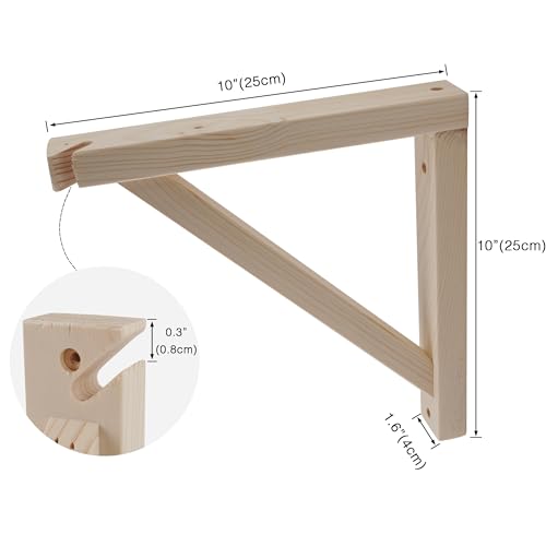 OVOV 2 Pack Wall Mount Wooden Shelf Brackets Triangle 10 Inch with Hole - color: Wood with Hole, size: 10 Inch