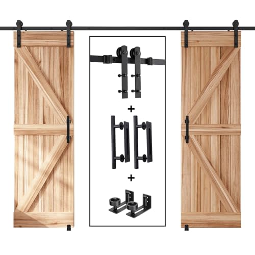 EaseLife 10 FT Double Sliding Barn Door Track and Handle Hardware Kit,Straight Pulley,Slide Smoothly Quietly,Easy Install (10FT Track Kit for 27"~30" Wide Double Door) - size: 10 FT-Double Door Kit