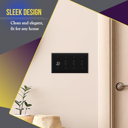 ENERLITES Quad Toggle Light Switch Wall Plate, Standard Size 4-Gang 4.50" x 8.19", Unbreakable Polycarbonate Thermoplastic, 8814-BK, Black - color: Black, size: Standard Size