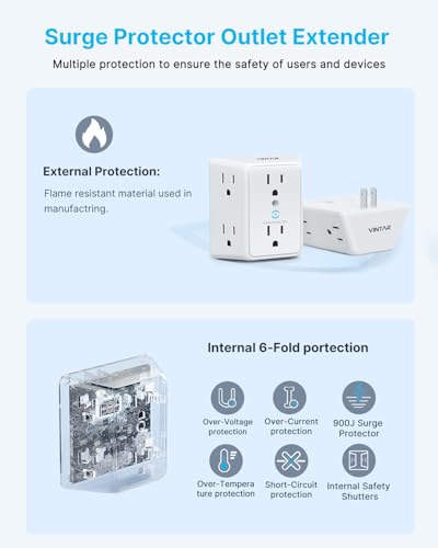 VINTAR 2 Prong to 3 Prong Outlet Adapter, 3 Sided 6 Outlet Extender - style: A1: 1 Pack - 6AC