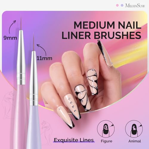 MelodySusie Nail Art Liner Brushes 5Pcs Sizes 5/7/9/11/20mm - color: Color, size: 5