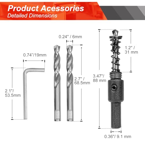 1-7/8 Inch Hole Saw with 9.1mm Triangle Shank Arbor, JTemgle Bi-Metal Hole Saw Heavy Duty Hole Cutting Tool for Cornhole Boards, Recessed Lights, Wood, Plastic, Drywall & Soft Metal - size: 1-7/8"