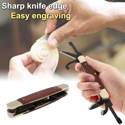 Carvin' 6in Traditional Folding Whittling Knife, Wood Carving tools with 1.5in Detail Blade, Sawcut Handle, Nickel Silver Bolsters, & Convenient Size for Carving, Camping, EDC, Woodworking Outdoor