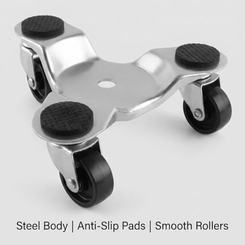 QWORK 4 pcs 6" Steel Tri-Dolly, 200 lbs Load Capacity, for Moving Furniture & Appliances, Swivel Caster Easy Tool