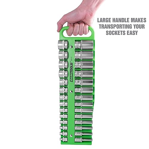 OEMTOOLS 23117 3/8" Drive Portable Magnetic Socket Organizer Tray, Magnetic Socket Holders Organizers For Tool Box, Shop, Or Garage, Holds Up To 28 Tools, Metric/SAE, Green - style: 3/8 Inch Drive
