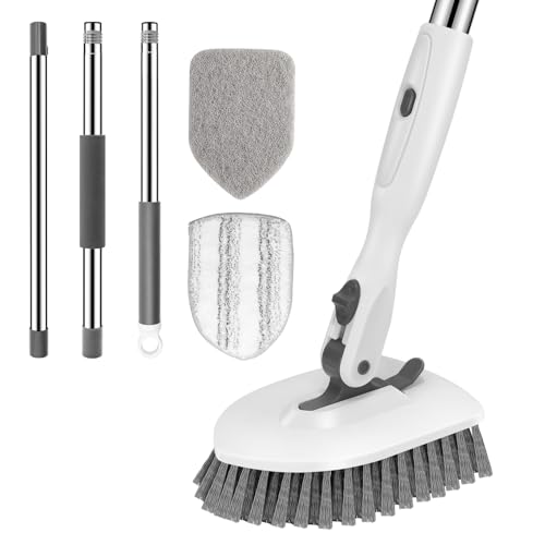 SetSail Tile Tub Scrubber Brush 3-in-1 Long Handle Shower Brush,White Grey - color: White Grey, size: 2 Pads