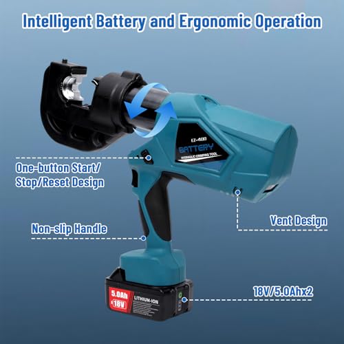 Hydraulic Crimping Tool 12-Ton, Cordless Electric Crimper Kit with Dies