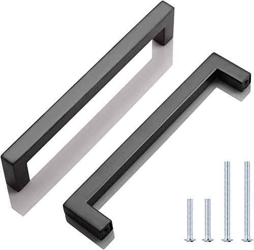 KNOBWELL 6 Pack Cabinet Handles Matte Black, Euro Style Stainless Steel T Bar Kitchen Cabinet Handles - 6-3/10" Hole Centers, 6-7/10" Overall Length - color: Matte Black, size: Hole Center:6-3/10 inch(160mm)