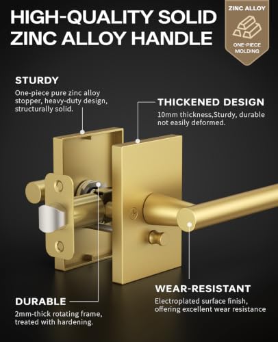 Amerdeco 10 Pack Brushed Gold Privacy Interior Door Handles - color: Brushed Gold