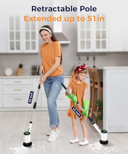 Cordless Electric Spin Scrubber with 5 Brush Heads, White-te1 - size: 5heads