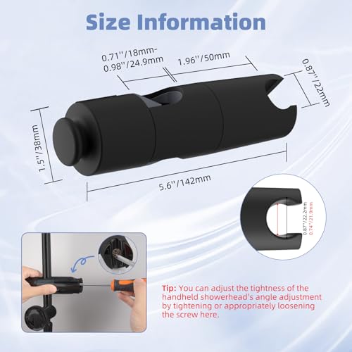 Hibbent Adjustable Shower Head Holder for Slide Bar, Universal 18.5-25mm Handheld Shower Bracket, Sprayer Holder with Hanging Design, Bathroom Shower Replacement, No Drill Installation, Matte Black - style: Matte Black