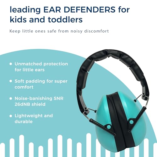 BANZ Kidz Earmuffs 2 Years & Older - Loud Noise Cancelling, Size Adjustable - color: Turquoise
