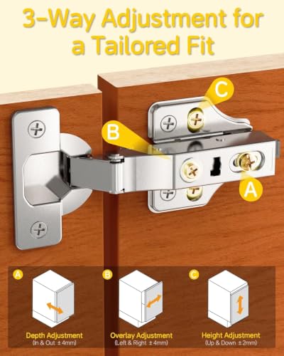Onemake 10 Pack Full Overlay Soft Close Cabinet Hinges, Stay at Will 105° Concealed Hinge, Smooth Slow Self Closing, 3D Adjustment, Clip-on Plate, Frameless Hidden Door Hardware for Kitchen Cupboard - size: Full Overlay