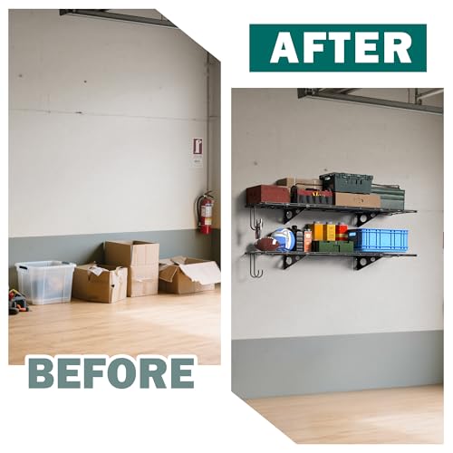 EVERHANGER Garage Wall Shelves, 12 X 48 Inch Wall Mounted Storage Shelves - color: Black, size: 48X 12inch