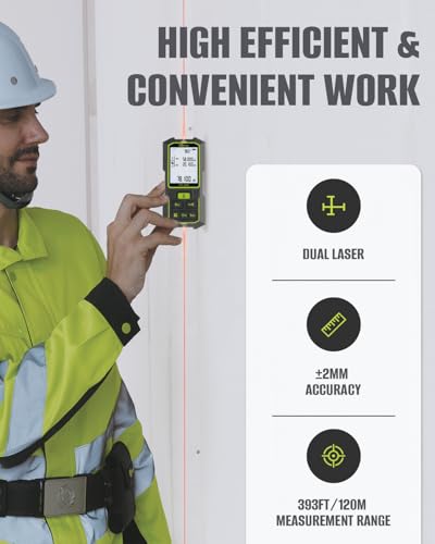 Inkerma Dual Laser Measurement Tool, 393Ft/120M Bilateral Laser Distance Meter, Rechargeable Laser Measure with Ft/in/M Multiple Units, Angle Sensor, Pythagorean Mode, Area and Volume - style: 393ft