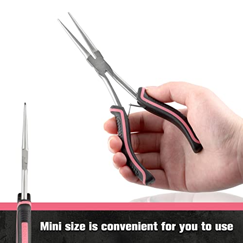 Small Long Reach Needle Nose Pliers for Jewelry Making 7 Inches Slim Extra Long Needle Nose Pliers with Smooth Jaws Long Reach Long Nose Pliers for Small Object Gripping, Pink Tool for Women - style: Needle Nose Plier with Smooth Jaw