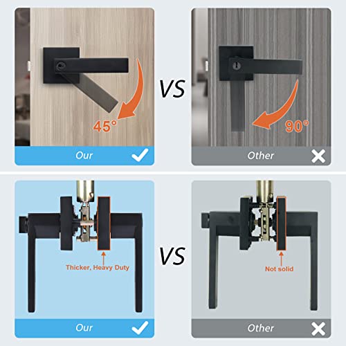 KNOBWELL 6 Pack Door Handles Black, Privacy Door Lever Bed and Bath Leverset Lockset, Left or Right Handing, Matte Black Finish - color: Black