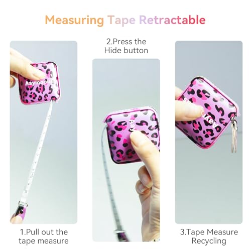 Mini Retractable Soft Tape Measure for Sewing, Cloth, Fabric & Body Measurements Measuring Tape for Body Measurements - color: Pink leopard print